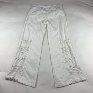 XCVI Mindset White Knit Waist Crochet Panel Wide Leg Pant M
